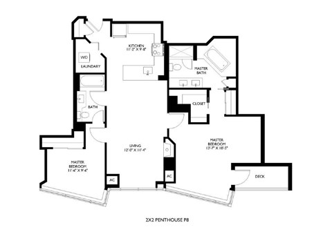 A black and white image of a 2x2 penthouse floor plan.